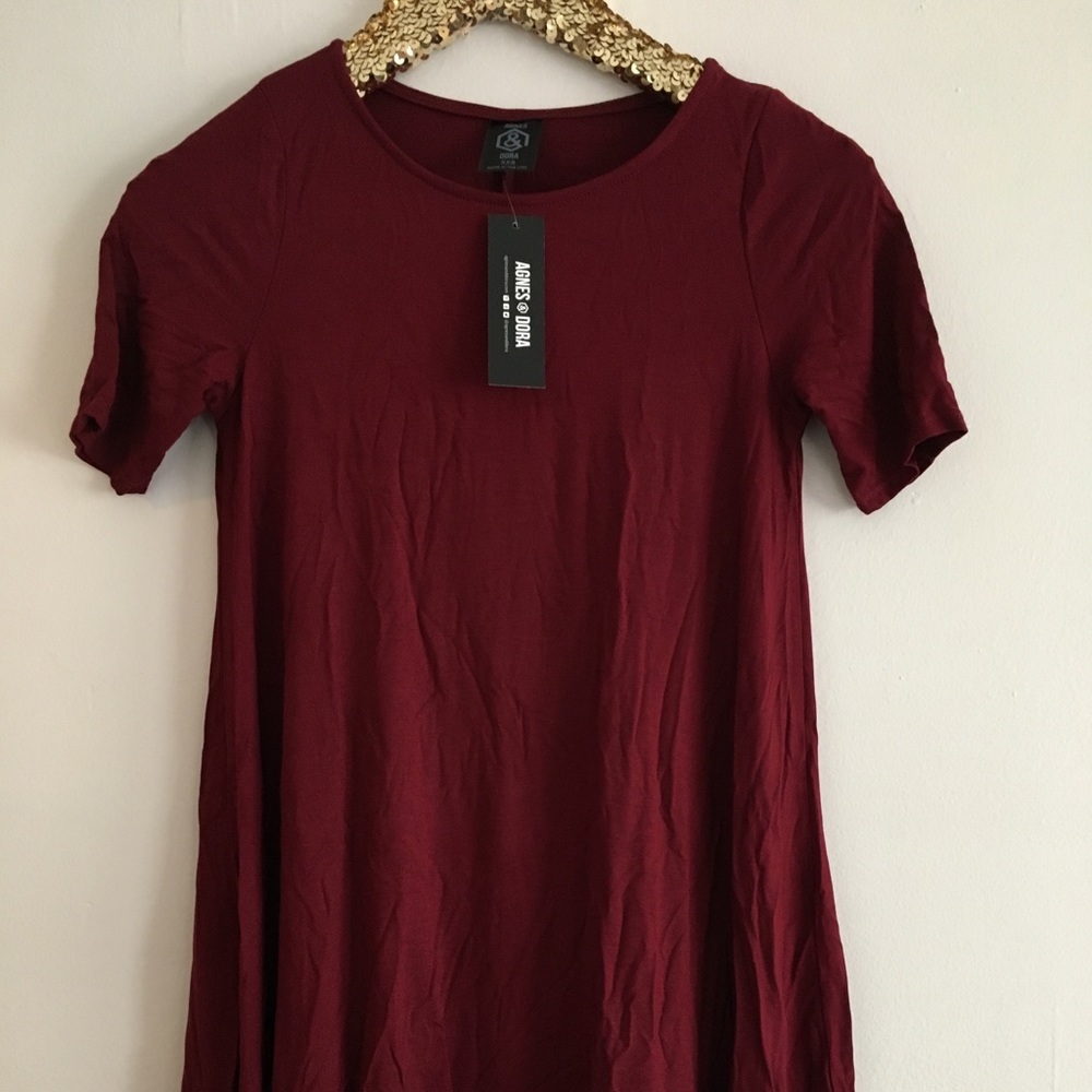 Agnes & Dora Merlot Ruffle tunic